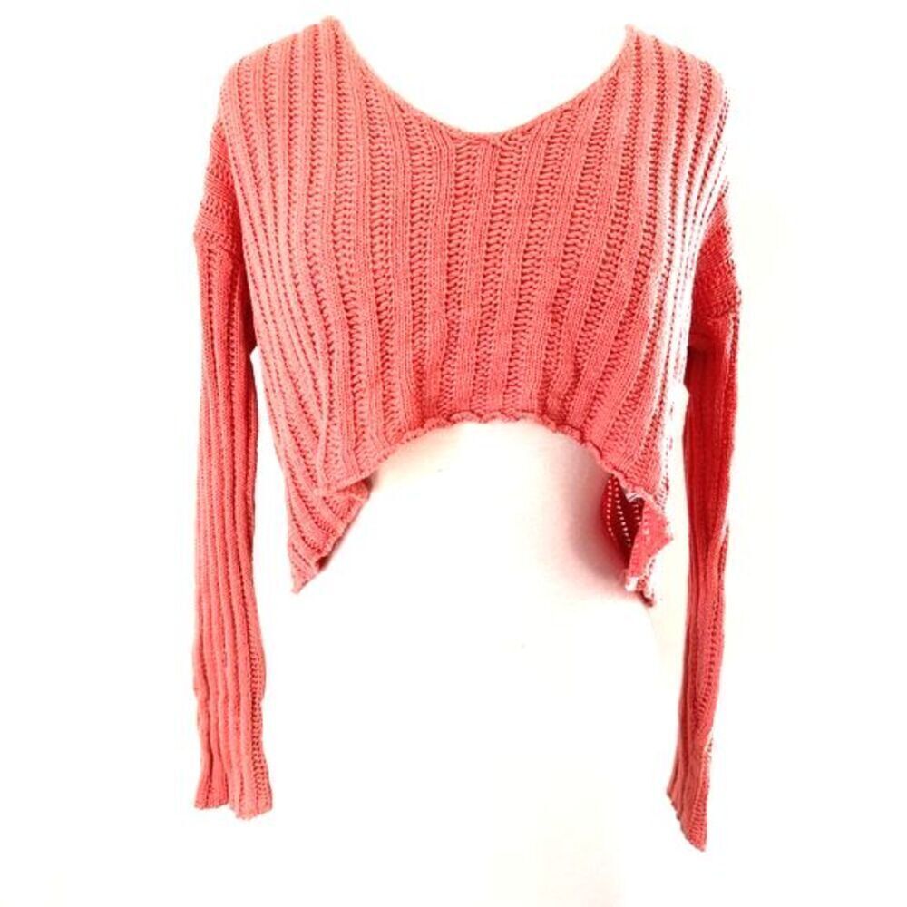 Women’s Orange pink Long Sleeve V-Neck Cropped Sweater Size S Forever 21